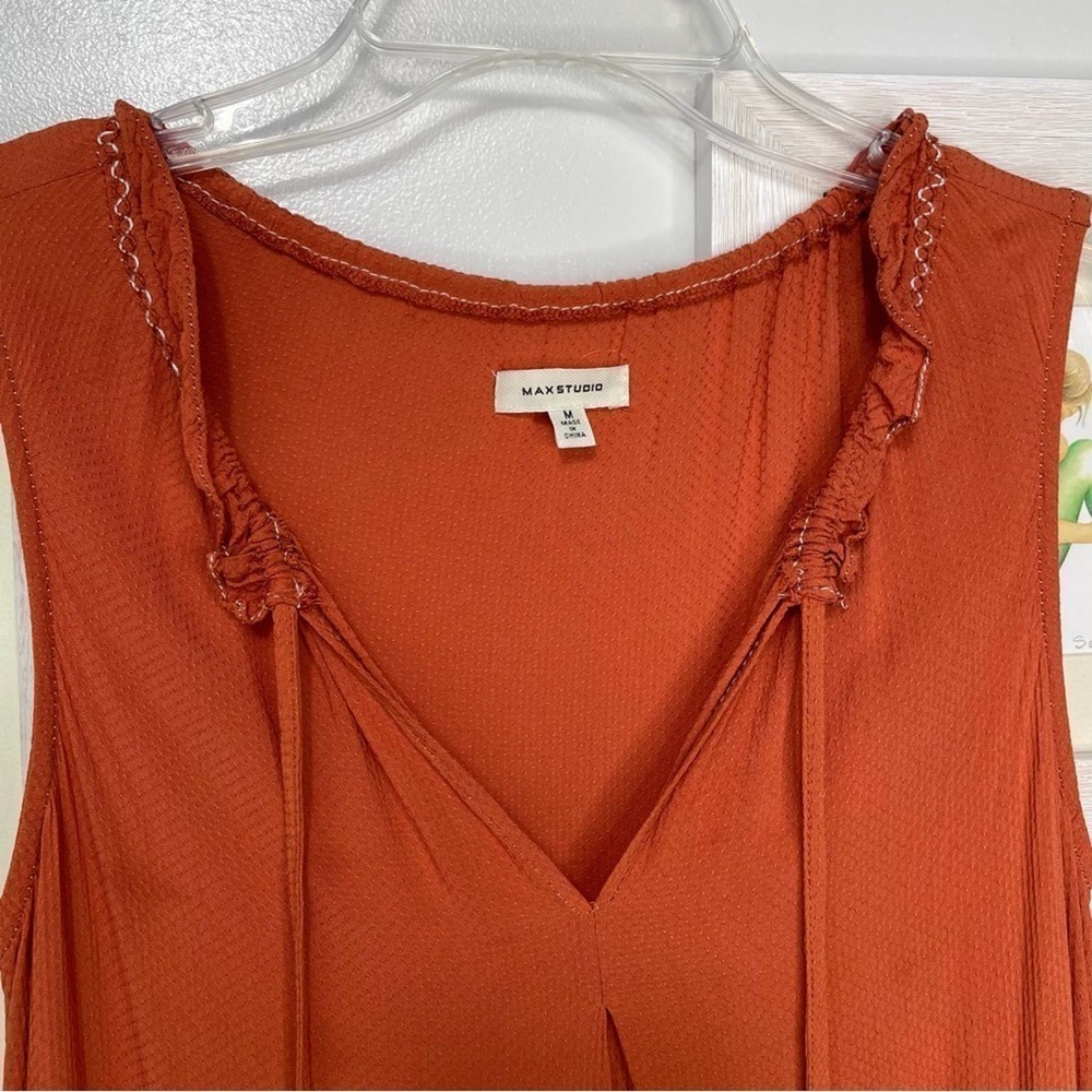 MAX Studio Burnt Orange Embroidered Tiered Sleeveless  Swing Dress Size Medium - Picture 3 of 9